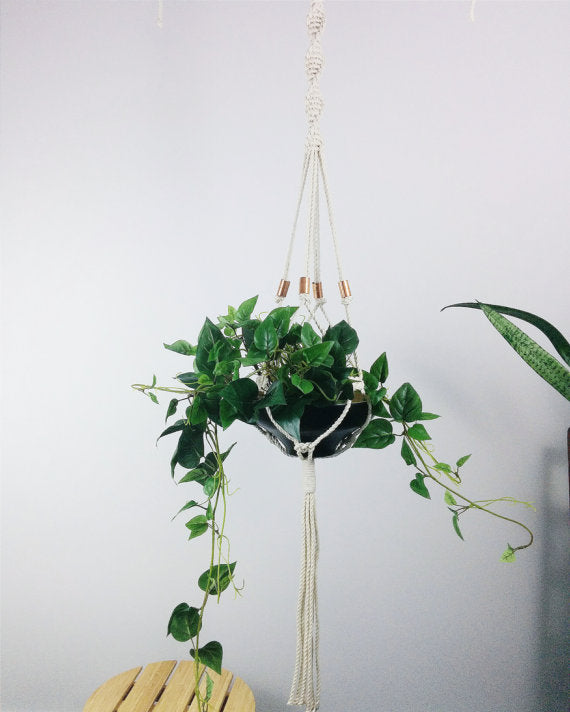 copper plant hanger Macrame Plant Hanger With Copper Accents – House And Leaf
